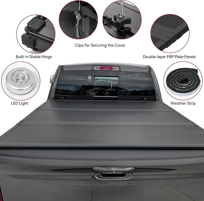 YITAMOTOR Tailored FRP Hard Tri-Fold Truck Bed Tonneau Cover Fits for Toyota Tundra 2022 2023 2024 2025 2026 5.5ft Bed (Excl. Trail Edition) with Deck Rail System, Effortless Installation