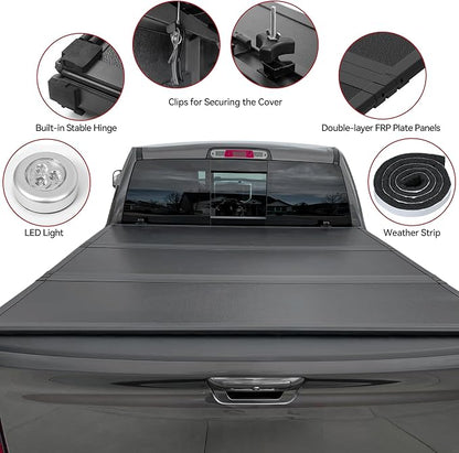 YITAMOTOR Tailored FRP Hard Tri-Fold Truck Bed Tonneau Cover Fits for Toyota Tundra 2022 2023 2024 2025 2026 5.5ft Bed (Excl. Trail Edition) with Deck Rail System, Effortless Installation