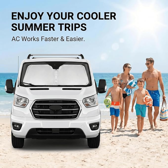 for Ford Transit 2015-2024 2025 2026 Windshield Sun Shade - Custom Fit Front Window Shade Transit Accessories Wagon XL,Wagon XLT Cargo Vehicle,Connect Van XL Foldable Sunshade Blocks UV Rays