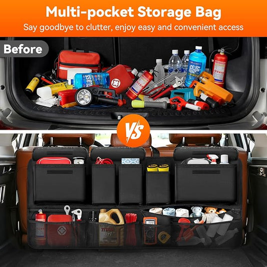 Trunk Organizer for SUV, 43" x 19" Large Capacity Car Organizers and Storage, Backseat Hanging Storage Bag with 10 Pockets, Adjustable & Waterproof Car Interior Accessories for SUV Truck MPV