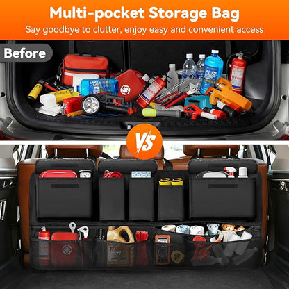Trunk Organizer for SUV, 35.5" x 18.2" Large Capacity Car Organizers and Storage, Backseat Hanging Storage Bag with 10 Pockets, Adjustable & Waterproof Car Interior Accessories for SUV Truck MPV