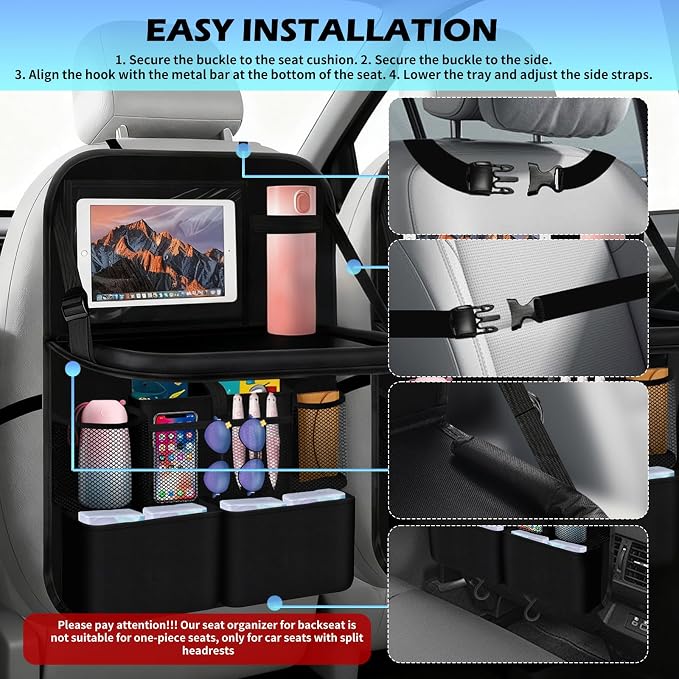 2026 Upgraded Backseat Car Organizer,Multifunctional Back Seat Car Organizer with Cars Tray & Cup Holder,Roadtrip Essentials Foldable Back of Seat Cars Organizers for Most Vehicles
