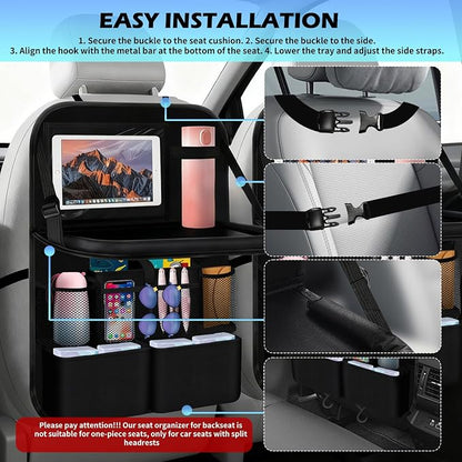 2026 Upgraded Backseat Car Organizer,Multifunctional Back Seat Car Organizer with Cars Tray & Cup Holder,Roadtrip Essentials Foldable Back of Seat Cars Organizers for Most Vehicles