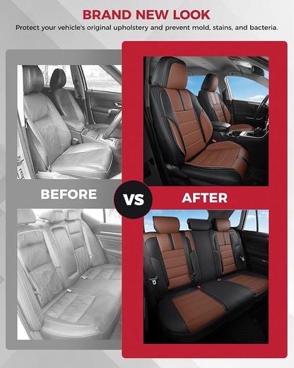 FREESOO Universal Full Seat Covers, Waterproof Faux Leather Automotive Seat Covers with Carbon Fiber Texture Seat Belt Pads, Anti-Slip Airbag Compatible Car Seat Covers for Cars SUVs Trucks