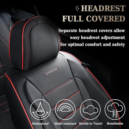 Coverado Seat Covers Full Set, Seat Covers for Cars, Car Seat Cover, Car Seat Protector, Nappa Leather Car Seat Cushion, Waterproof Car Seat Covers Front Seats and Back Fit for Most Cars (Redline)