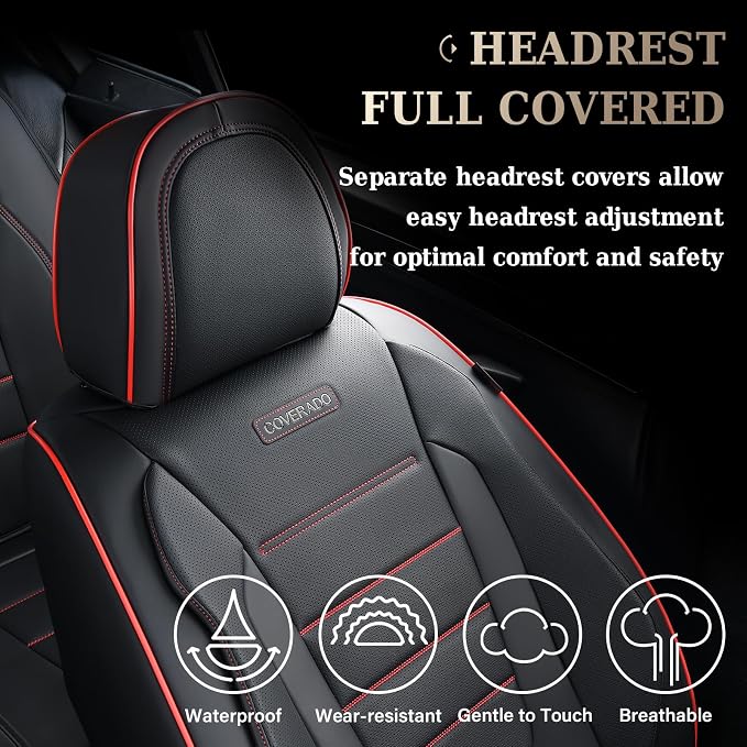 Coverado Seat Covers, Car Seat Covers Front Seats, Car Seat Cover, Car Seat Protector Waterproof, Car Seat Cushion Nappa Leather, Seat Covers for Cars Carseat Cover Universal Fit for Most Cars-Redline