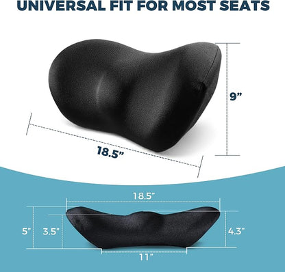 Lumbar Support Pillow for Car with Dual-Grip Stability System - Advanced Adaptive Memory Foam Back Pillow for Lower Back Pain Relief, Ergonomic Driving Seat & Office Chair Cushion, Black