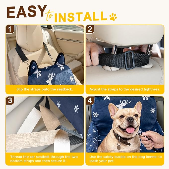 Dog Booster Car Seats for S/M Dogs Up to 35lbs,Pet Car Seat/Travel Bed with Washable&Removable Cover,Storage Pockets,Dog Safety Belt and Elevated Cushion Fits in Front/Back Seat