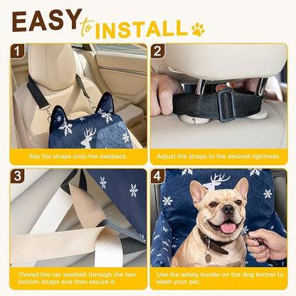 Dog Booster Car Seats for S/M Dogs Up to 35lbs,Pet Car Seat/Travel Bed with Washable&Removable Cover,Storage Pockets,Dog Safety Belt and Elevated Cushion Fits in Front/Back Seat