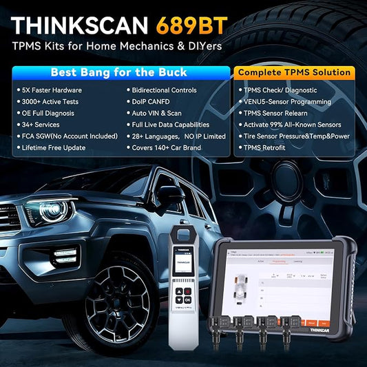 THINKSCAN 689BT TPMS Combos, Professional OBD2 Scanner Diagnostic Tool with TPMS, Activate/Read/Learn Sensor Tool with VENU iPro, Programming Sensors(Pack in 315/433MHz VENU5) Only