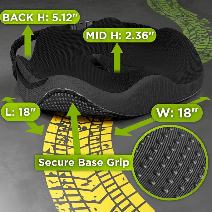 Medium Truck Seat Cushion for Truck Driver Seat Cushion - Upgraded Back Support, CertiPUR-US® Certified - Thick Memory Foam, Pain Relief for Hours of Driving, Trucker Approved Big Rig - Black