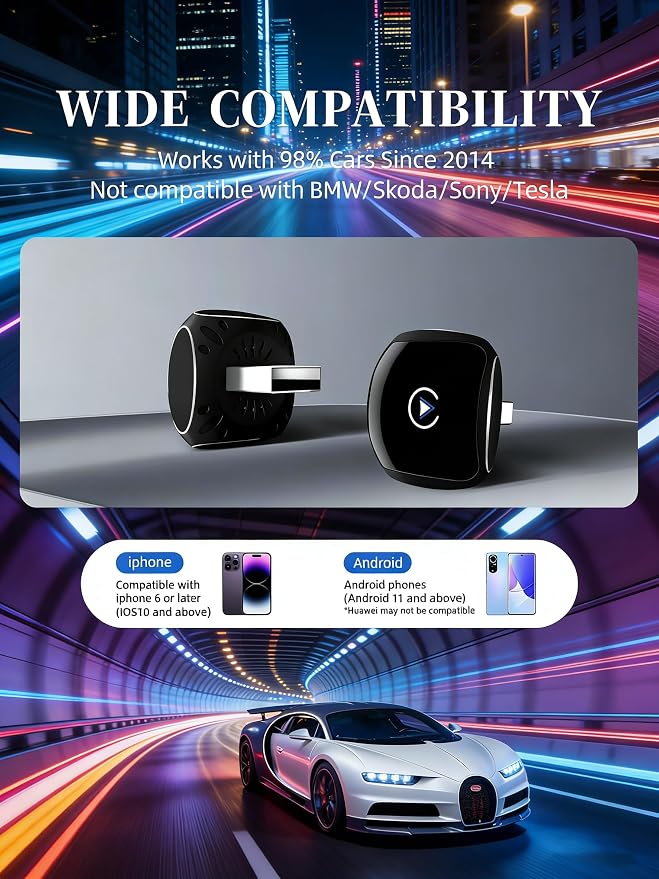 Wireless CarPlay Adapter,Carplay Wireless Adapter for iPhone,Plug and Play,Mini Disign,Stable Connection & No Latency,Fit for Cars with Built-in CarPlay