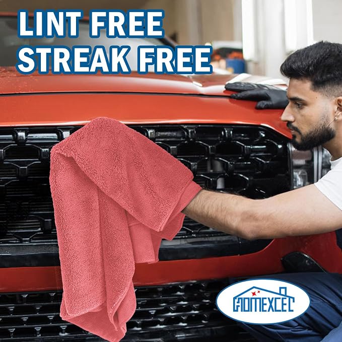 HOMEXCEL Professional Large Microfiber Car Drying Towels 2 Pack, Lint Free, Scratch Free, Highly Absorbent Drying Towel for Cars, SUVs, RVs, Trucks, and Boats,31" x 24",Red
