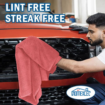 HOMEXCEL Professional Large Microfiber Car Drying Towels 2 Pack, Lint Free, Scratch Free, Highly Absorbent Drying Towel for Cars, SUVs, RVs, Trucks, and Boats,31" x 24",Red