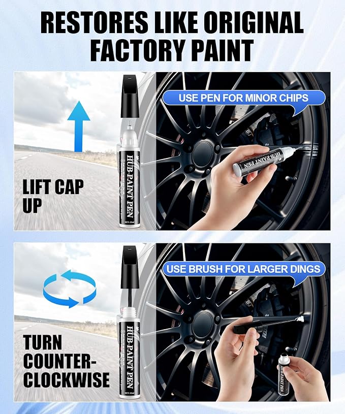 Amiss Full Matte Black Rim Repair Kit, Wheel Paint and Rim Paint Touch Up Pen for Curb Rash, Universal Alloy Wheel Scratch Repair for Scratches and Scuffs, Car Accessories (Full Matte Black)