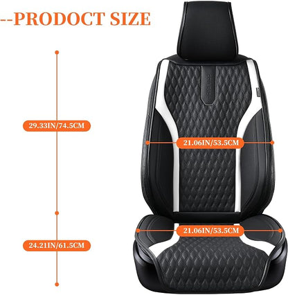 Coverado Front Seat Covers, 2PCS Waterproof Seat Covers for Cars, Car Seat Cushion Waterproof Leather Car Seat Protector, Driver Seat Cover Universal Fit for Most Sedans SUV Truck Black&White