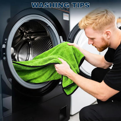 Aidoclip 4PCS Car Drying Towel Microfiber Detailing Kit - 36x24 in Car Towels Cleaning Supplies, Reusable Shammy Quick Dry Cloth for Carwash, for Auto, Boat, RV, Garage & Home (Green)
