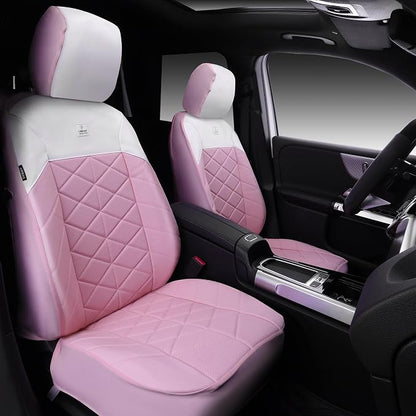 CAR PASS Memory Foam Leather Seat Covers Full Set, Breathable Luxury Perforated Nappa Leather Seat Covers Universal Fit for Car,SUV,Truck Seat Covers Thick 3D Foam Comfort,Airbag Compatible Pink White