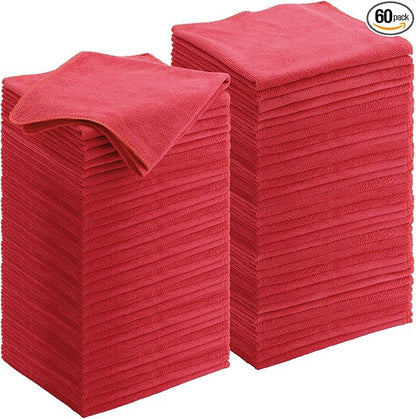 Nuenen 60 Pcs Microfiber Cleaning Cloths for Cars 16 x 16 Inch Ultra Absorbent Car Towels Drying Reusable Cleaning Supplies House Kitchen Window Microfiber Towel (Red)