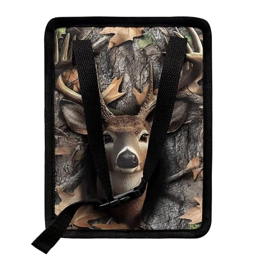 Hunting Deer Forest Camo Print Car Trash Can with Lid and Zipper Portable Foldable Garbage Can Hanging for Headrest Leakproof Organizer and Storage Bag Car Accessories