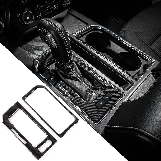 Voodonala Carbon Fiber Grain Cab Gear Shift and Cup Holder Trim Sheet Kit Interior Accessories for Ford F150 2016 2017 2018 2019 2020 (NOT FIT 21+)