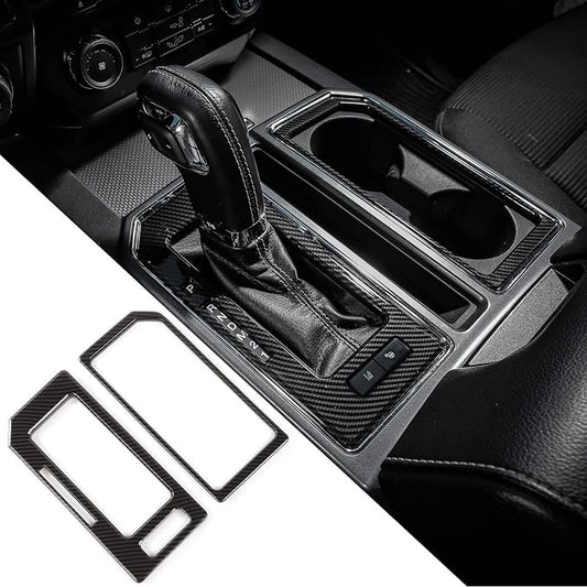 Voodonala Carbon Fiber Grain Cab Gear Shift and Cup Holder Trim Sheet Kit Interior Accessories for Ford F150 2016 2017 2018 2019 2020 (NOT FIT 21+)