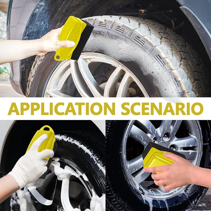 2PCS Tire Dressing Applicator, Car Tire Applicator Dressing Shine Sponge, Reusable Tire Dressing Applicator Pads with Lid, Wheel Applicator Foam for Car Detailing Cleaning (Yellow)