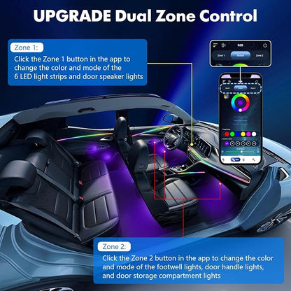2026 Upgraded Interior Car LED Strip Lights, Acrylic LED Lights for Car Dynamic Dreamcolor Chasing, Dual-Zone Control,Ambient Lighting Kits Music Sync Dreamcolor 10 in 1 with Self-Developed APP