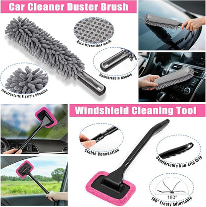 Car Cleaning Kit, Car Vacuum Interior Detailing Cleaner Kit with High Power Handheld Vacuum, Brush Set, Windshield Tool, Duster, Towels, Complete Car Care Tools for Women (Pink)