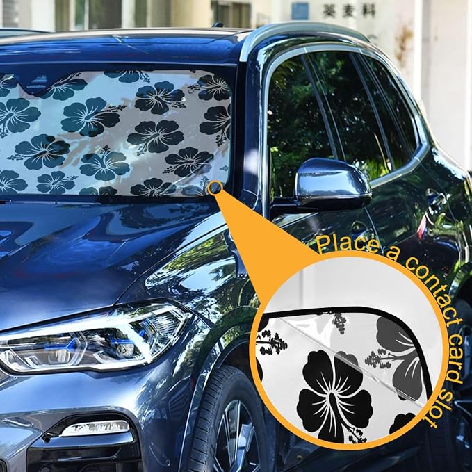 Tropical Hawaiian Hibiscus Flowers Windshield Sun Shade for Car Auto SUV Truck Foldable Front Window Sunshade Sun Visor Protector Block UV Rays Reflect Heat, 55" x 28"