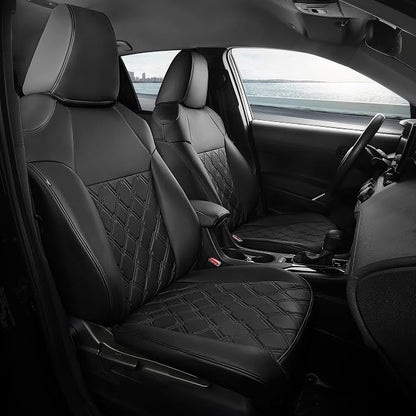 FREESOO for Toyota Corolla Seat Covers L LE 2020 2021 2022, Luxury Leather Seat Covers for Cars, Custom Fit Car Seat Covers, Waterproof Car Seat Cover Cushions Protector, Black Full Set