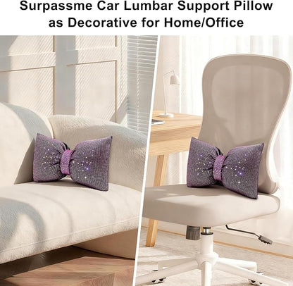 surpassme Rhinestone Lumbar Support Pillow for Car, Bling Back Support Pillow/Cushion Car Accessories for Women(Pink)