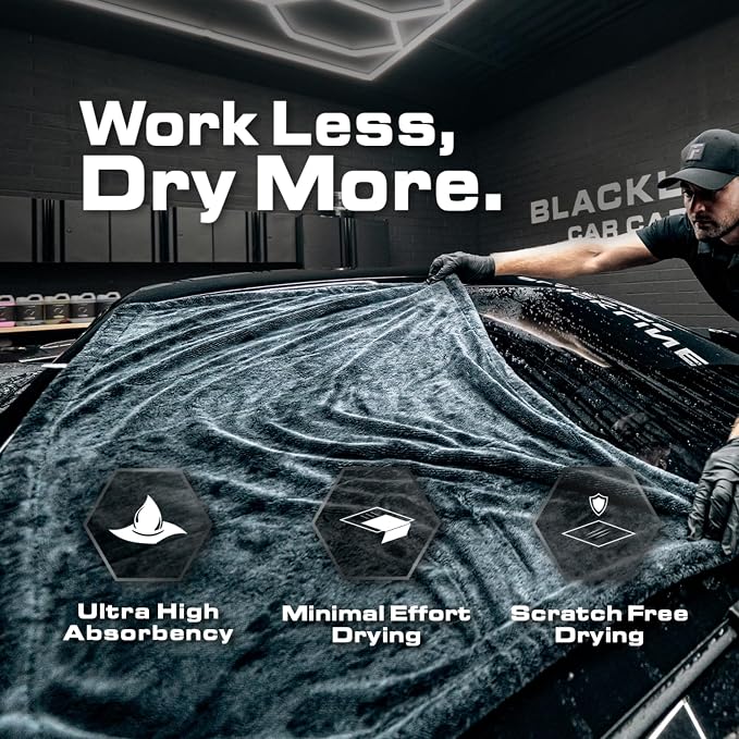 Blackline 24"x36" Twisted-Loop Car Drying Towel, 1300GSM, Streak Free, Lint Free, Reusable - Car Accessories, Microfiber Cleaning Cloth for Car, Truck, SUV - One Pass is All You Need