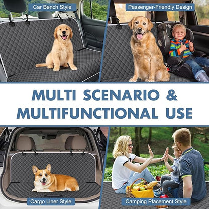 NECKORY Backseat Cover for Dogs, Waterproof and Non-Slip Pet Bench Seat Covers, Car Seat Protector for Back Seat, Universal Size Rear Car Seat Cover Fits Cars, Trucks and SUVs, L-Charcoal Grey&Grey