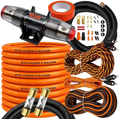 STX Audio SX4C - 4 Gauge Amplifier Wiring Kit, True Spec 4 AWG Power Cable, AGU Fuse Holder with 80A & 100A Fuses, RCA Cable, Complete Install Kit for Car Audio Systems
