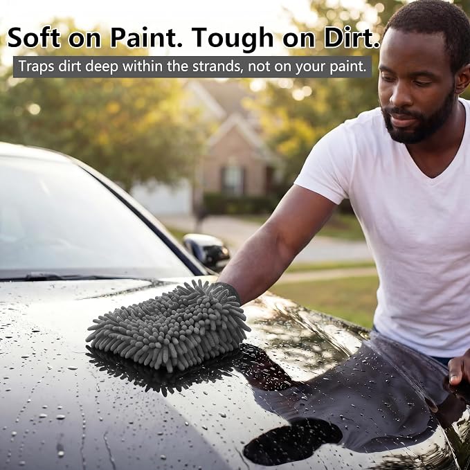 Car Wash Mitt,Detailing Ultra-Soft Chenille Microfiber Auto Gloves,Scratch-Free&Lint-Free,Safe for Trucks,SUVs, RVs&More