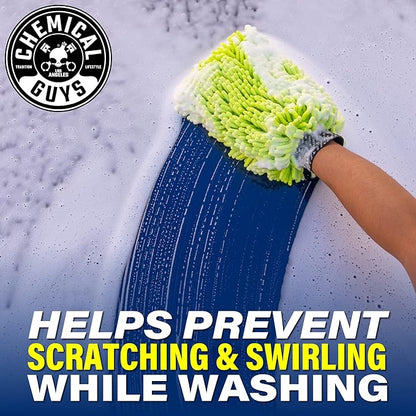Chemical Guys, Chenille Premium Scratch-Free Microfiber Wash Mitt, Lime Green, 9.6" x 2.3" x 7" (3 Pack) - MIC49303