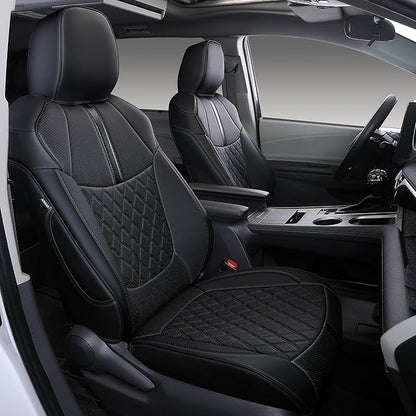 Custom Fit Sienna Seat Covers for 2021-2026 Toyota Sienna LE XLE 8-Passenger, Waterproof Faux Leather Full Set Airbag Compatible 3-Row Car Seat Protectors (Black)