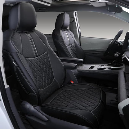 Custom Fit Sienna Seat Covers for 2021-2026 Toyota Sienna 7-Passenger XLE XSE Woodland Limited Platinum [Ottoman Not Covered], Waterproof Faux Leather Full Set Airbag Compatible (Black)