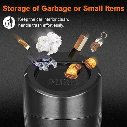 Car Trash Can, 2 Packs Mini Car Garbage Can Cup Holder with Lid | Leakproof Car Trash Bin with 60 Trash Bags, Vehicle Front Back Seat Organizers and Storage for Car, Home, Office, Black