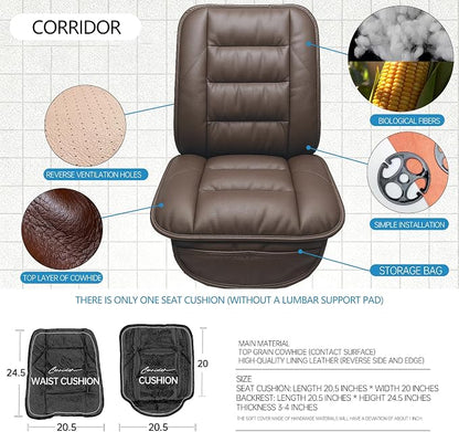 CORRIDOR Genuine Leather Seat Cushion for Car - Handmade - Relieve Hip, Pressure and Sciatica Pain - Ideal for Lower Back Pain - for Office Chair and Car Seat (Coffee Brown, Cushion)