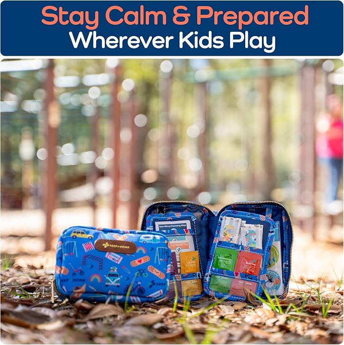 KeepGoing Travel First Aid Kit for Kids – 130 Pc. for Car, Home, Purse, Diaper Bag & Backpack with Latex-Free Bandages - Mini First Aid Kit Travel Size TSA-Approved