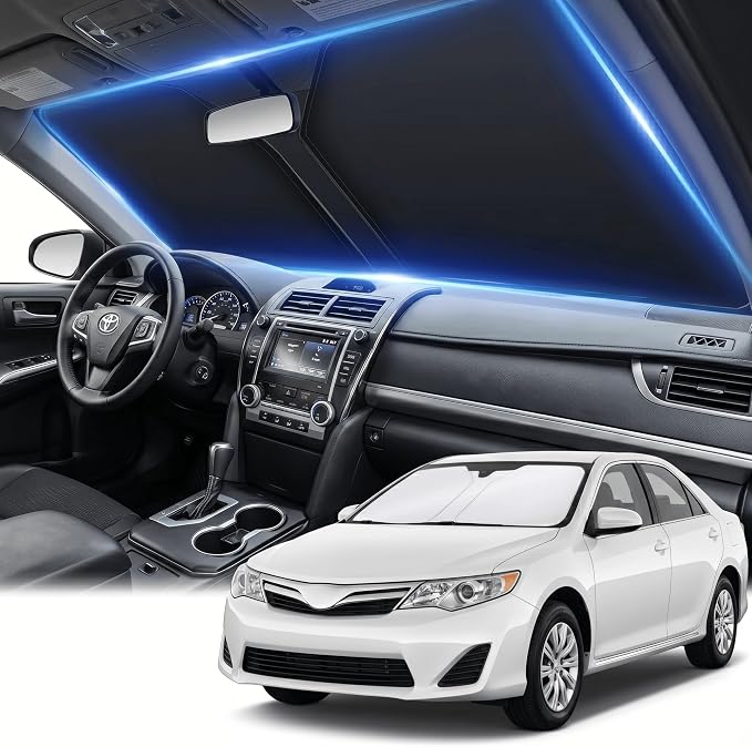 Windshield Sun Shade for Toyota Camry 2012-2017 Double Layer 240T Front Window Shade Custom Fit Camry Sun Visor Foldable Shade Blocks UV Rays Summer Must Have Car Accessories
