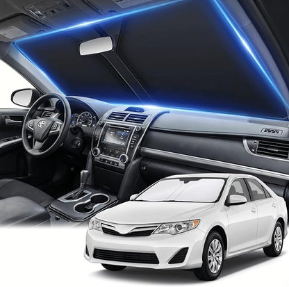 Windshield Sun Shade for Toyota Camry 2012-2017 Double Layer 240T Front Window Shade Custom Fit Camry Sun Visor Foldable Shade Blocks UV Rays Summer Must Have Car Accessories