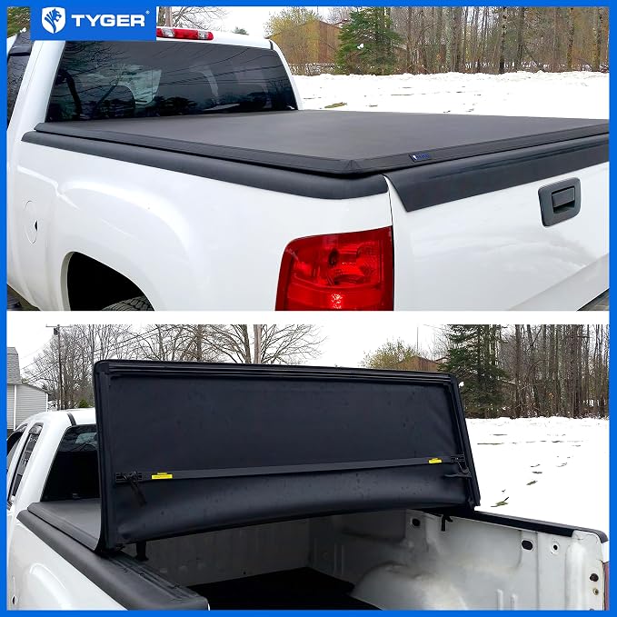 Tyger Auto T3 Soft Tri-Fold Truck Bed Tonneau Cover Compatible with 2007-2013 Chevy Silverado / GMC Sierra 1500; 2007-2014 2500 HD 3500 HD | Fleetside 6'6" Bed (78") | TG-BC3C1004 , Black
