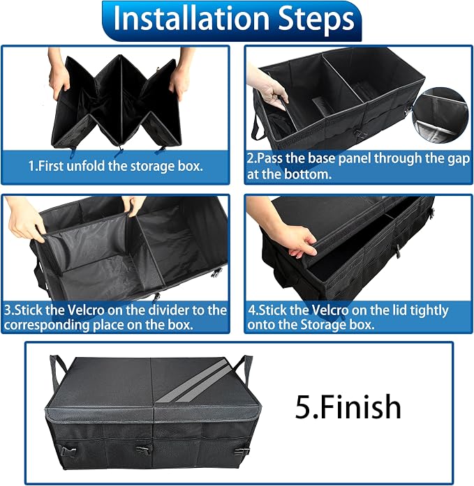 YOSRTER for Dodge Charger Durango Challenger Ram Car Trunk Organizer Collapsible Storage Box with Handle Foldable Lid Non Slip Bottom Sturdy Base Panel for Dodge Accessories, 2 Compartment (Gray Trim)