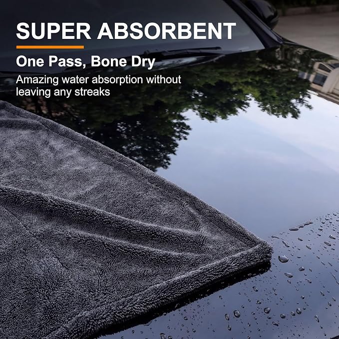 Twisted Loop Microfiber Car Drying Towel, Extra Large 36x24 Inch 1300 GSM Super Absorbent Scratch Free Lint Free Streak Free Washable Professional Auto Detailing Towel for Car SUV Truck Motorcycle
