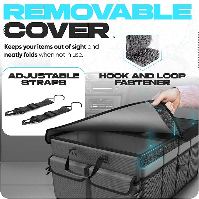 FORTEM Trunk Organizer For SUV Car Trunk Organizer, Foldable Storage, Car Accessories for Women Men, Collapsible Bag, 600D Oxford, Non Slip Bottom, Straps, Soft Cover (50L)