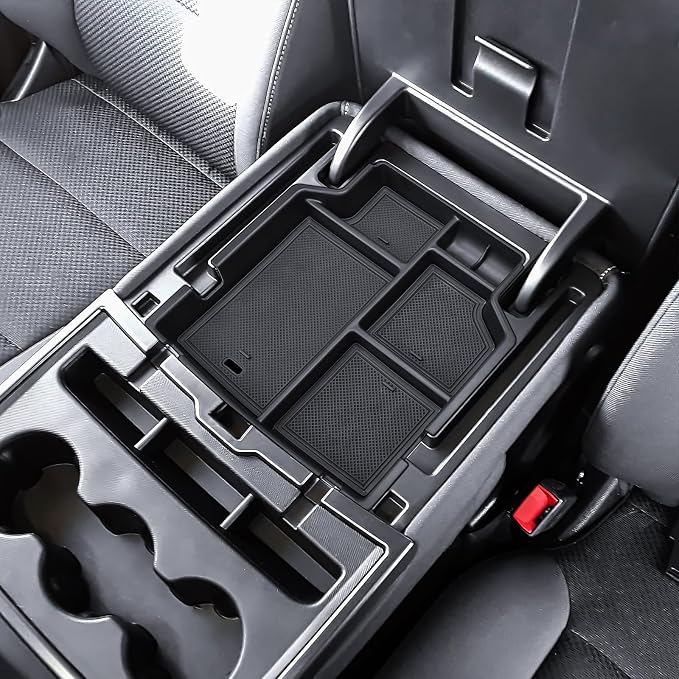 HGWEI Center Console Organizer Compatible with 2014-2018 Chevy Silverado/GMC Sierra 1500 & 2015-2019 2500HD/3500HD Interior Accessories, Middle Armrest Storage Box Insert Tray (Fit Jump Seat ONLY)
