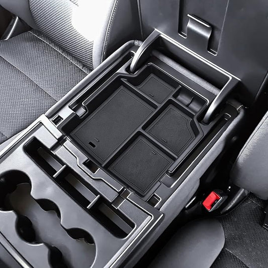 HGWEI Center Console Organizer Compatible with 2014-2018 Chevy Silverado/GMC Sierra 1500 & 2015-2019 2500HD/3500HD Interior Accessories, Middle Armrest Storage Box Insert Tray (Fit Jump Seat ONLY)
